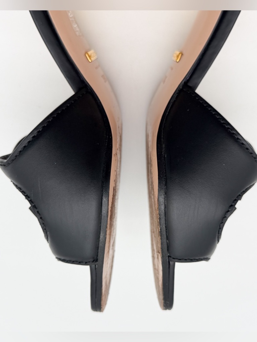 Gucci Cosmos Cut Out GG Slide Black Leather Sandals Gold Heel EU 39.5 US 9.5 - Picture 10 of 11